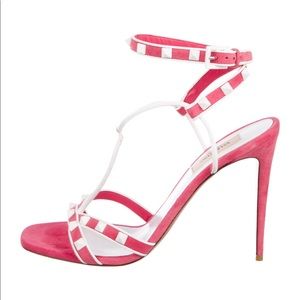 NIB Valentino Rockstud Pink & White Sandal sz7.5
